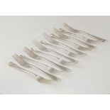 Set of 12 Antique Victorian Sterling Silver dinner forks by George Adams, London 1841-5. In Old