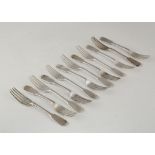 Set of 12 Antique Victorian Irish Sterling Silver dessert forks, five by James Le Bas and seven by
