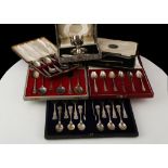 Four boxed sets of Antique Sterling Silver tea / coffee spoons by various makers, totalling 36