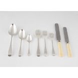 Antique George III Sterling Silver canteen of cutlery, London 1789, various makers. Comprising