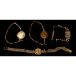 Four various ladies gold watches to include a c.1930's 18ct gold 'Texa Watch', a 9ct gold 'Mappin'