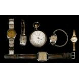 A gent's vintage Oris wristwatch, together with a Waltham pocket watch and four others (6).