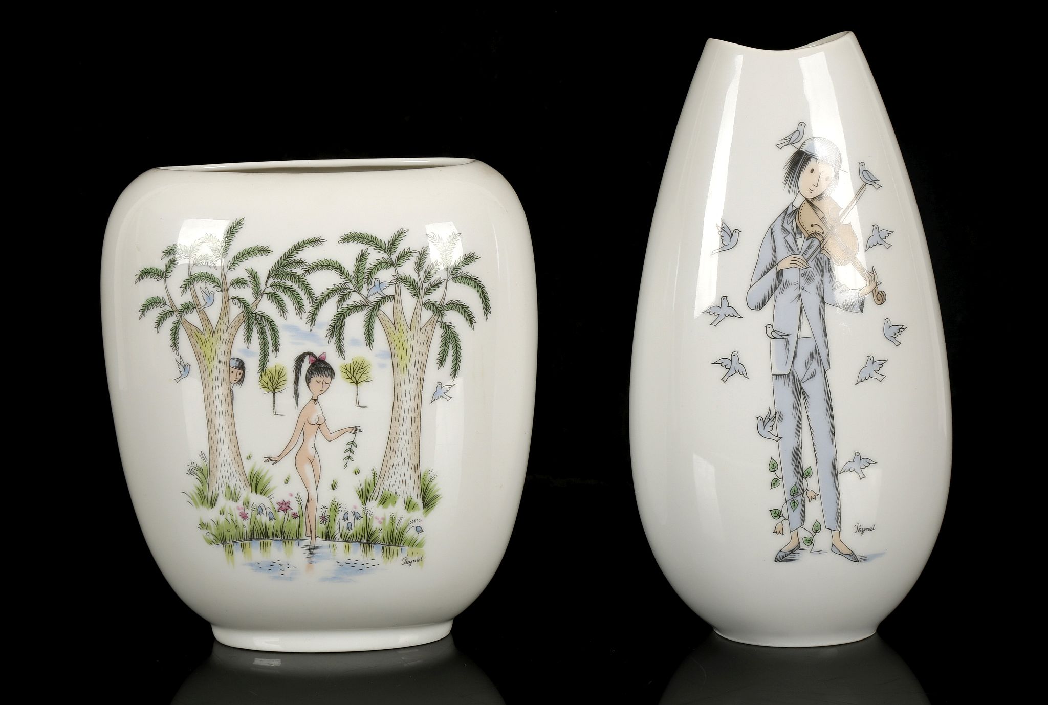 ROSENTHAL GERMANY, two 1960's porcelain vases decorated with designs by Raymond Peynet, stamped with - Image 4 of 6