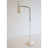 A 1950'S MAC FLOOR LAMP, with white enamelled shade and stem (160cm high max).