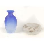 A CENEDESE, ITALY, BLUE 'SCAVO' VASE, together with a Cenedese, Italy, white and mottle brown '