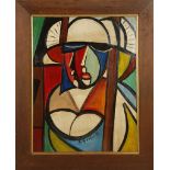 A 1950s CUBIST OIL ON BOARD, indistinctly signed Scheibet H. (45cm x 34cm ).