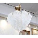 AN ITALIAN MURANO GLASS CHANDELIER, Barovier and Tosso style, with clear frosted glass leaf form