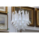 A LA MURINA MURANO CHANDELIER, with clear and opaque white glass drops (50cm diameter).