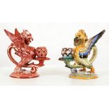 A PAIR OF ITALIAN GRIFFIN CANDLE HOLDERS, CIRCA 1900, MANUFACTURED BY  CANTAGALLI, one in red