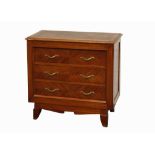 A 1930'S FRENCH OAK CHEST OF DRAWERS, consisting of three drawers with brass handles (94cm x 46cm