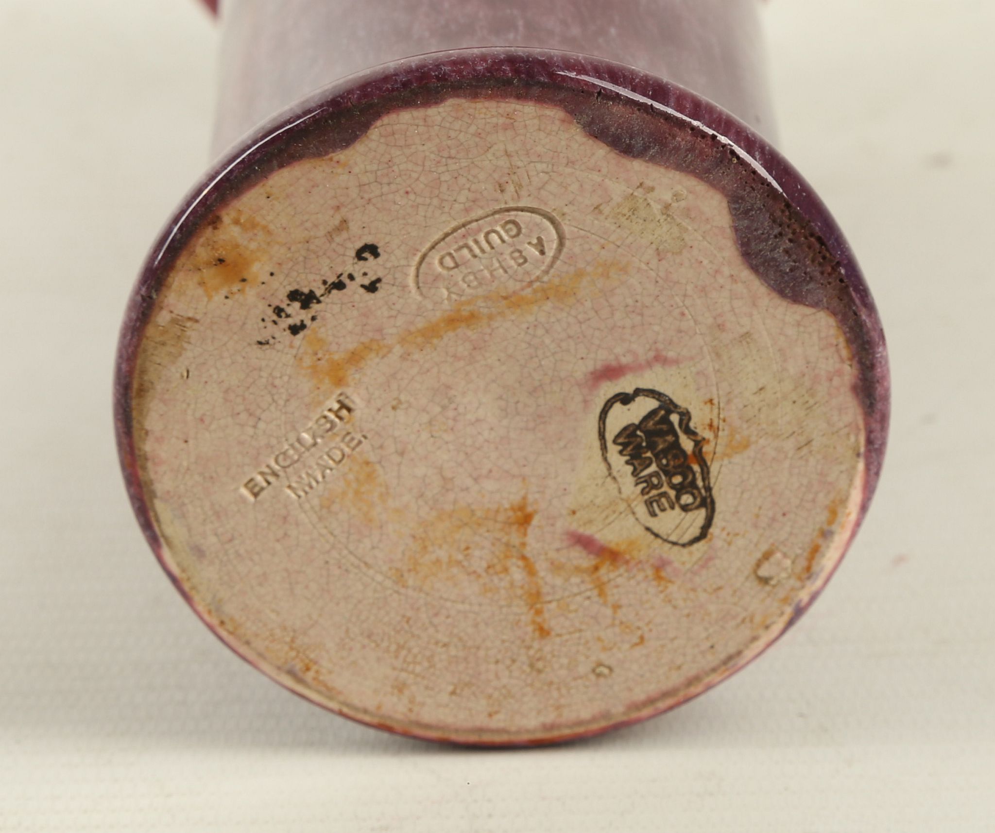 AN EARLY 20th CENTURY ASHBY GUILD POTTERY VASE, CIRCA 1909-1922, having mottled purple glazes, - Image 2 of 2