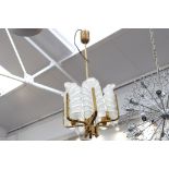 A 1960'S CHANDELIER ATTRIBUTED TO CARL FAGERLUND FOR ORREFORS SWEDEN, with frosted acanthus leaf