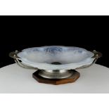 A 1930's OPALESCENT GLASS CENTREPIECE BOWL, with moulded sea urchin design, an metal mounted with