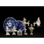A small selection of Continental decorative porcelain items, Thuringian cherubs, Bohemian flower