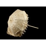 An early 20th Century lace parasol, worked ivory handle in faux bamboo banding, 46cm diameter,