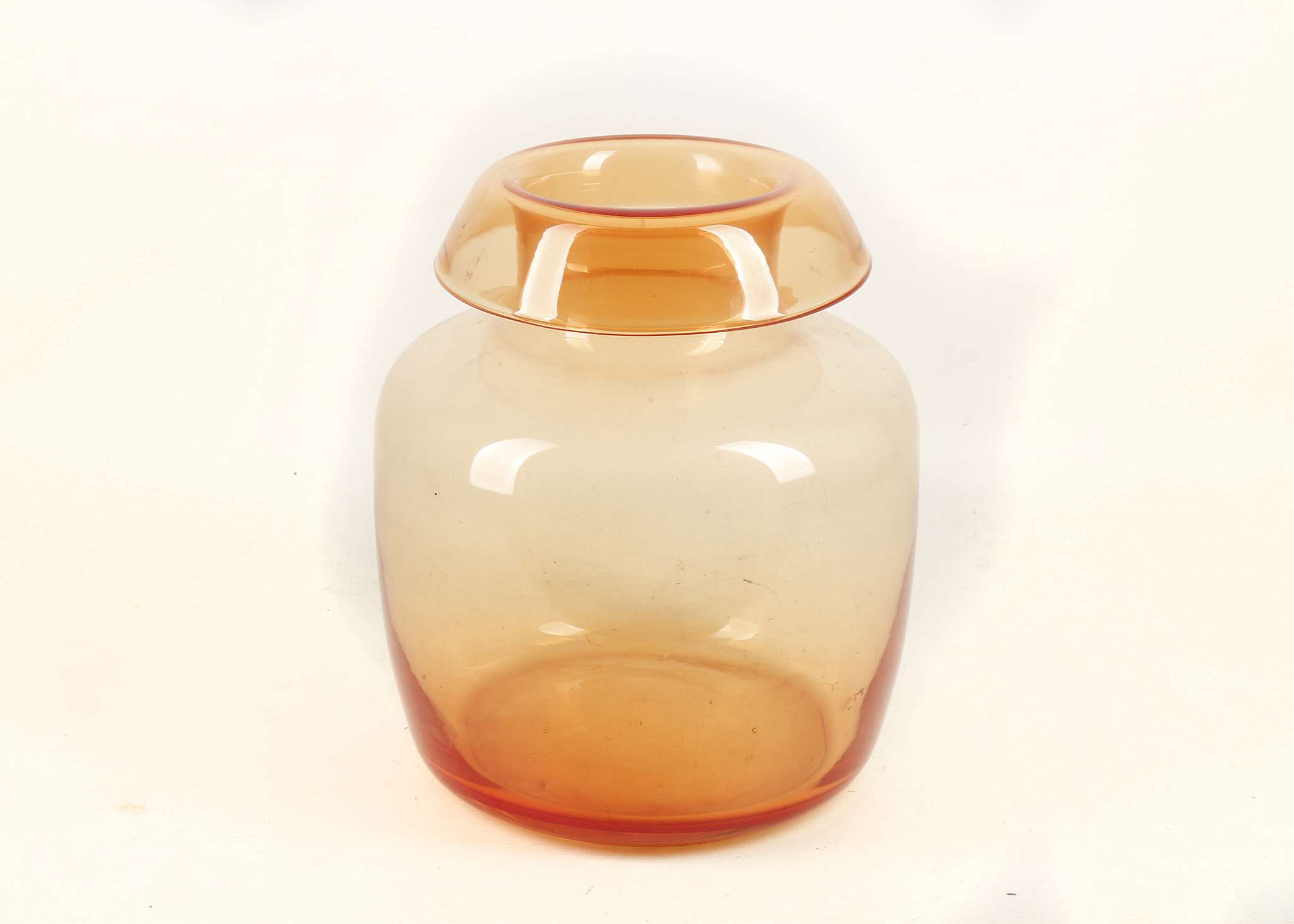 A LARGE AMBER GLASS VASE, 20th century, possibly Murano, the shouldered form with wide neck and