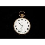 A 9ct gold gent's pocket watch by Neva, white face, black Roman numerals.