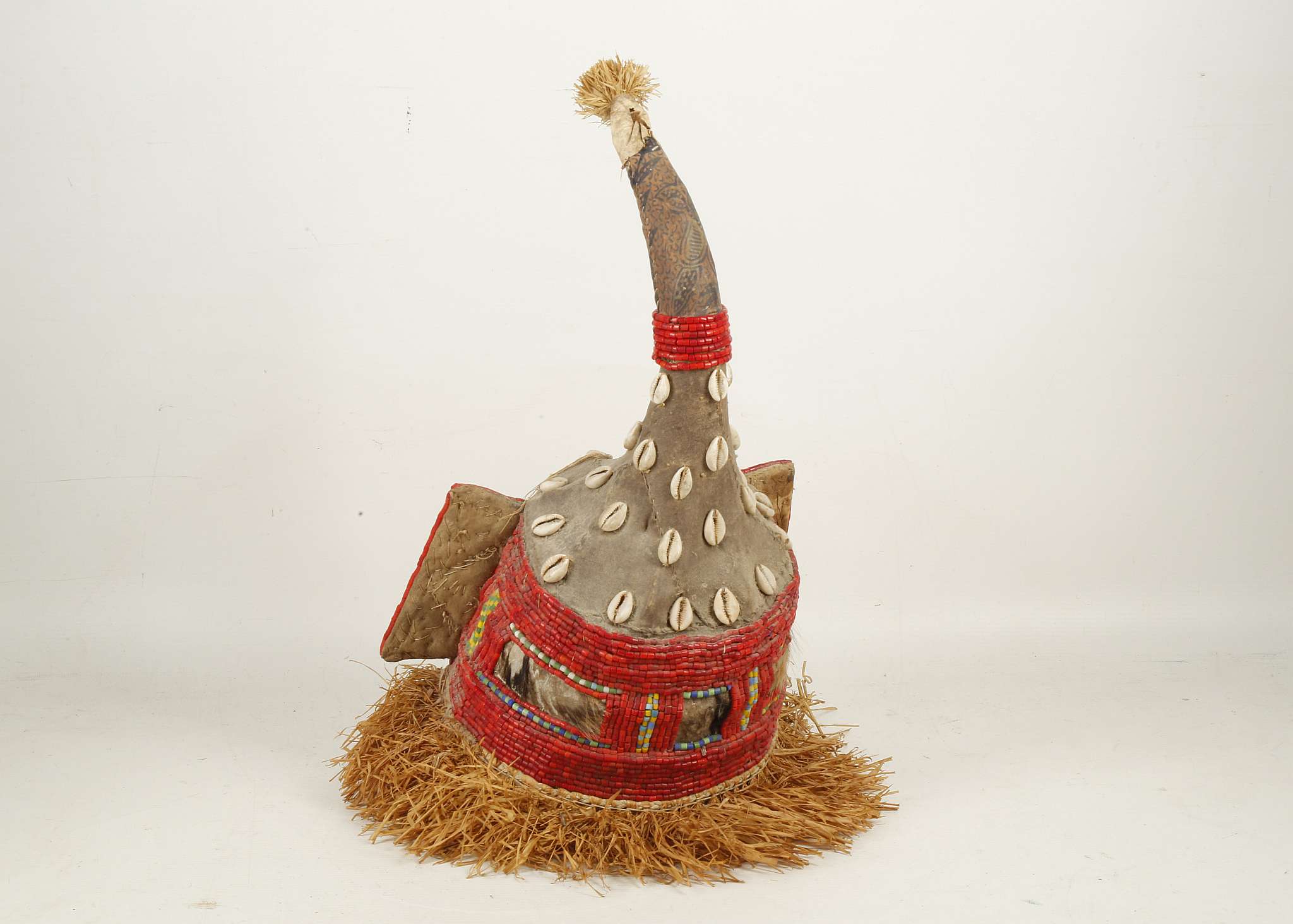 Kuba Mukieem helmet mask, Democratic Republic of Congo, hide, cowrie shells and beads, part of the - Image 2 of 2