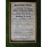 Framed glazed printed notice inviting tenders for constructing the Baybridge Canal (Sussex), printed