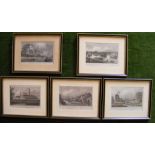 Five prints of the Regent’s Canal by Thomas Shepherd, hand-coloured and in matching glazed frames,