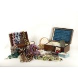 A late Victorian rosewood ladies work box, an early 20th Century Colonial Indian box with various