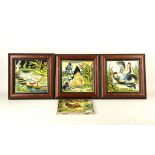 A set of 4 19th Century French tiles (3 framed) all decorated with farmyard birds, i.e. goose and