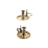 A pair of early 19th Century silver plated on copper chamberstick with snuffers (2).