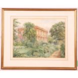 British school, circa 1840. An impressive mansion set in a verdant garden. mounted and framed,