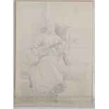 G.Bodinir. A C19th Drawing of a lady playing a parlour guitar, monogrammed lower left and dated