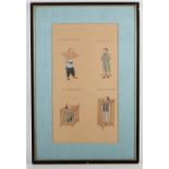 A pair of antique Chinese ink and watercolour illustrations depicting torture and punishment scene,