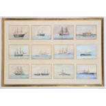 A framed collections of 24 Victorian and Edwardian watercolours of ships of the line, various