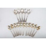 Five 800 silver tea spoons, together with eleven English H.M.S tea spoons (15)