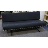 A 1960'S STEEL FRAMED SOFA BED, with fold-out back rest (181cm wide x 81cm deep).
