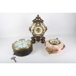 1 x Gilt metal and porcelain pendant clock. 1 x Gilt metal and porcelain mantle clock. 1 x Brass