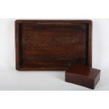 A Chinese rectangular wood box, together with a wood tray, box: 5 x 14 x 10cm, tray: 25 x 37cm (2).