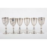 A set of six silver Kidish small goblets, having engraved decoration, Edwardian period, circa