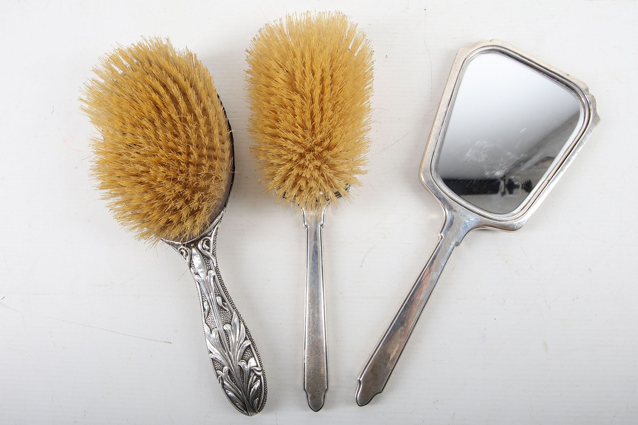 Two Silver backed dressing table hair brushes and a hand mirror. (3) - Image 2 of 2