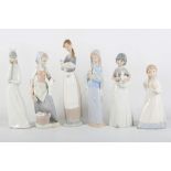 A collection of 6 Spanish porcelain figures to include 2 Lladro examples, 1 Nao and 3 others,