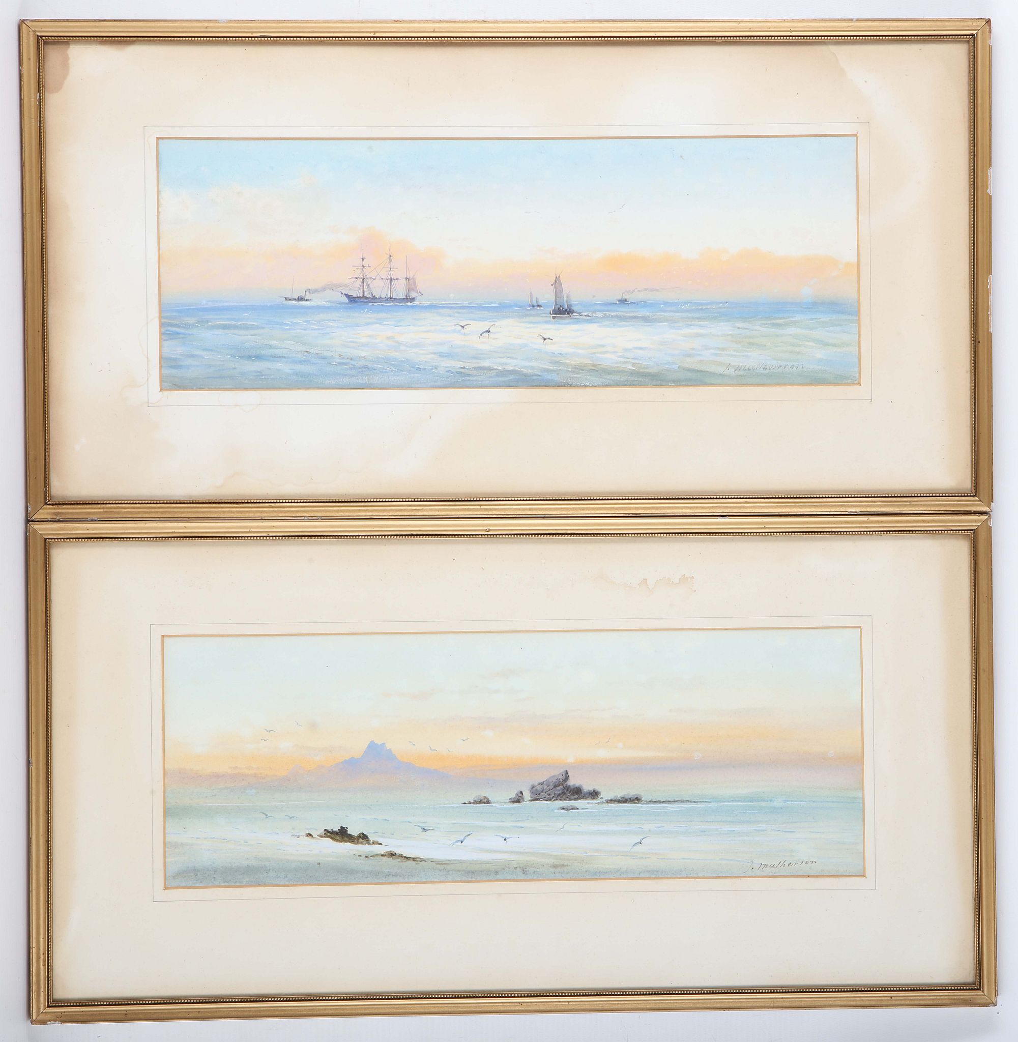 J. Malherron, British school. A pair of early 20th Century marine views, one with sealing old