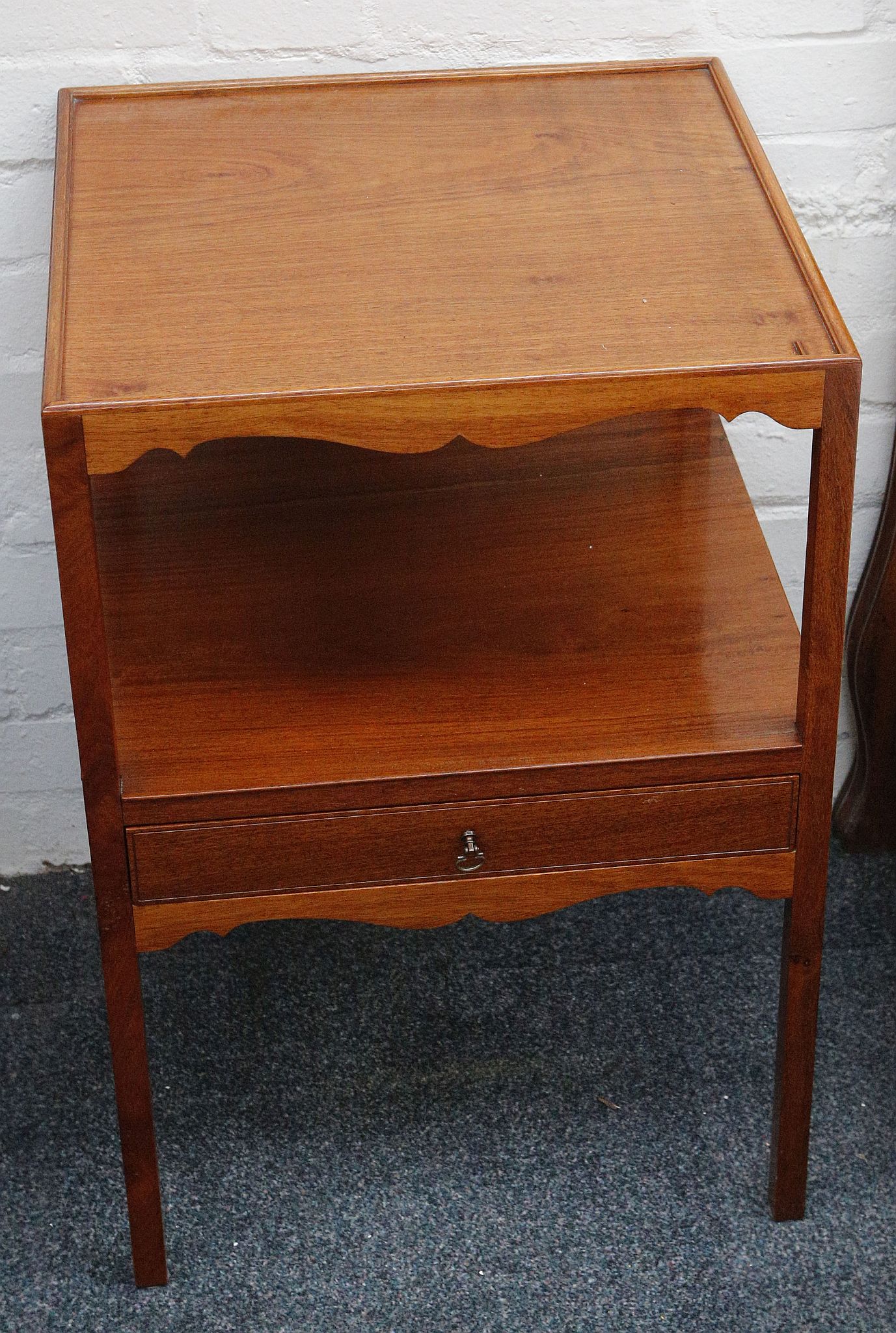 A pair of mahogany lounge stands, open tier with shaped apron over single drawer set on block - Image 2 of 3