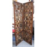 An unusual fur lined two fold mahogany screen, 202cm high.