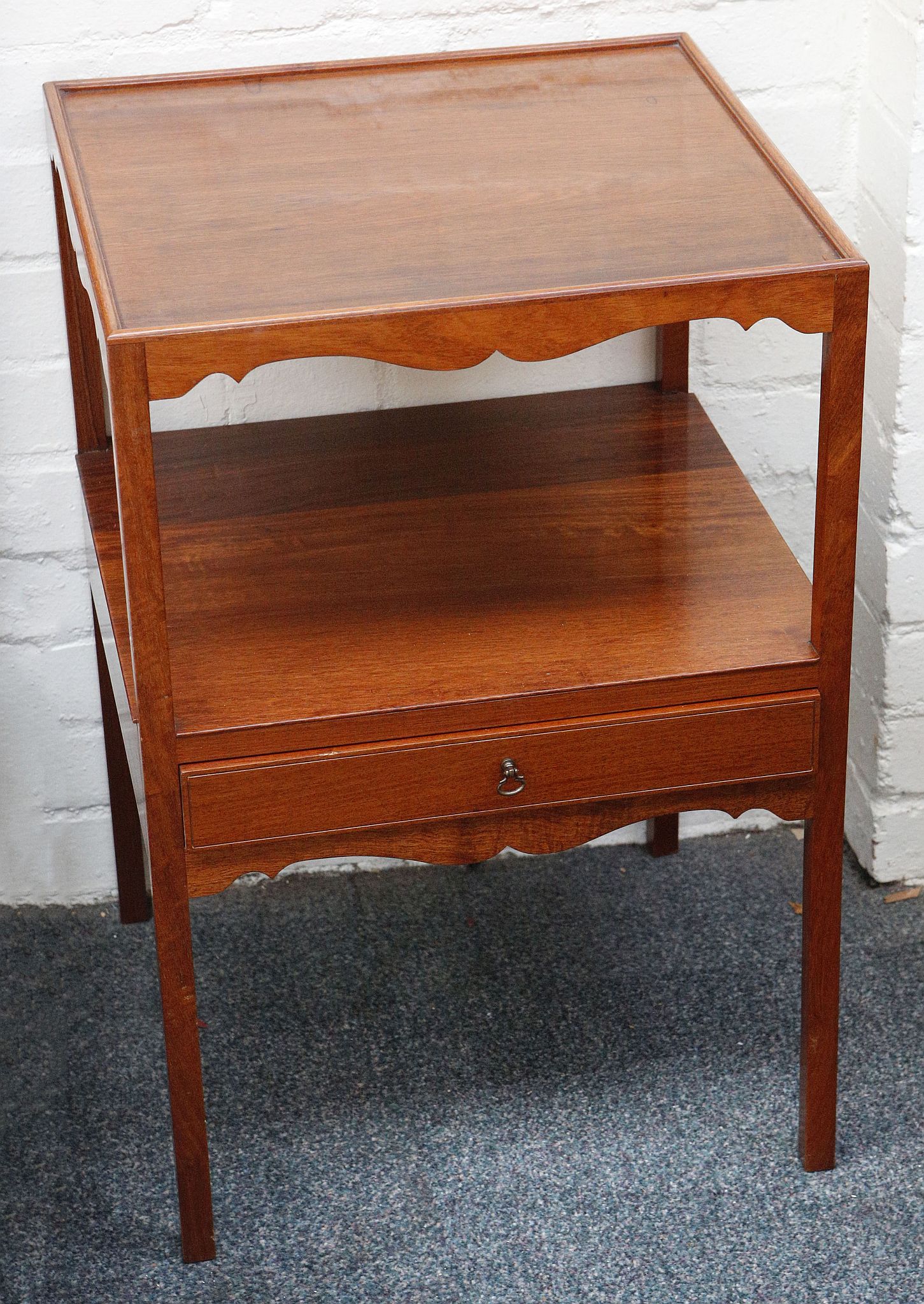 A pair of mahogany lounge stands, open tier with shaped apron over single drawer set on block - Image 3 of 3