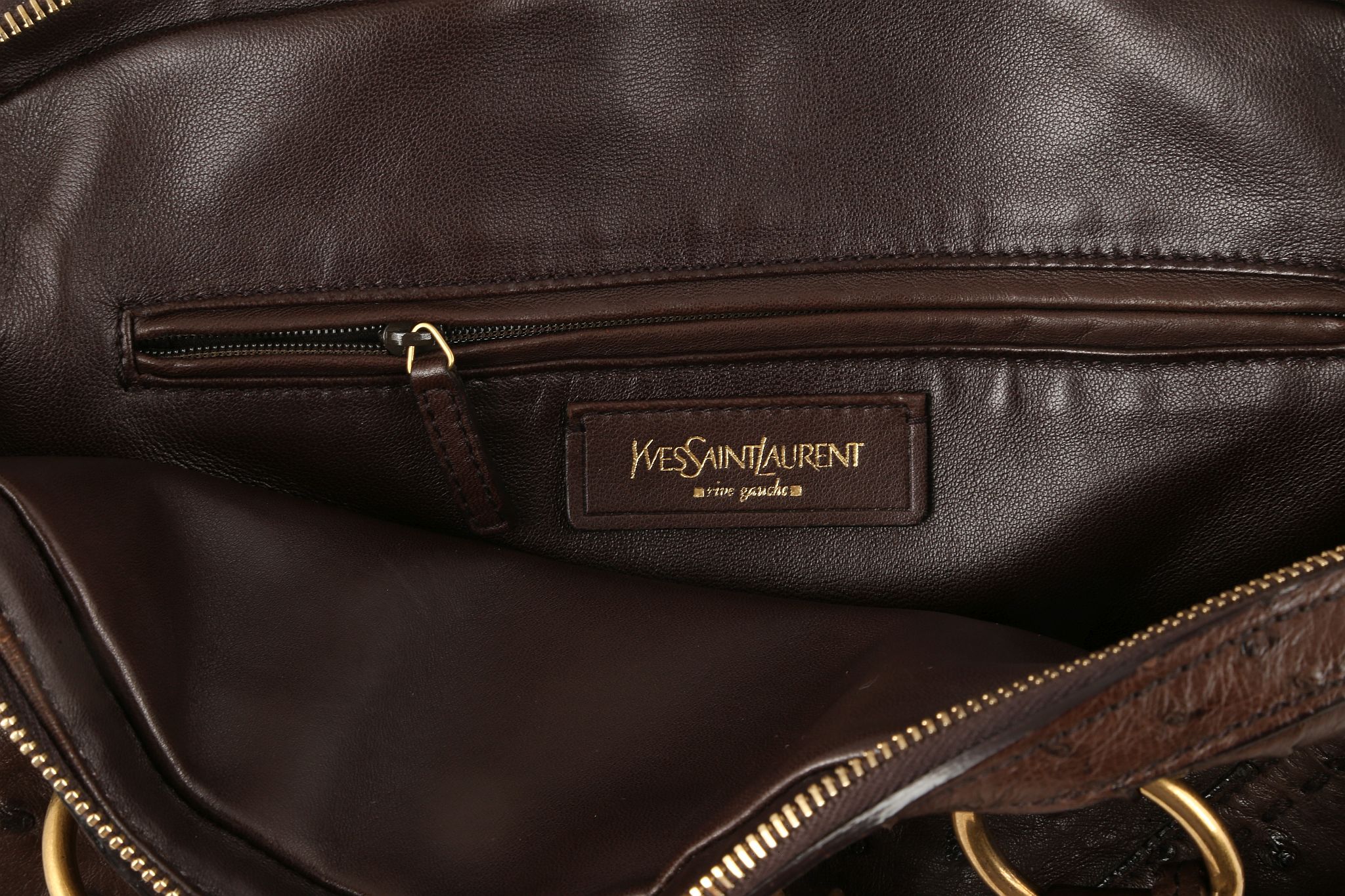 YVES SAINT LAURENT MUSE HANDBAG, brown ostrich skin with gilt metal hardware, 43cm wide, 28cm high - Image 16 of 16