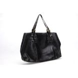 CELINE SHOPPER, black leather with white stitching, brass hardware, 48cm wide, 30cm high