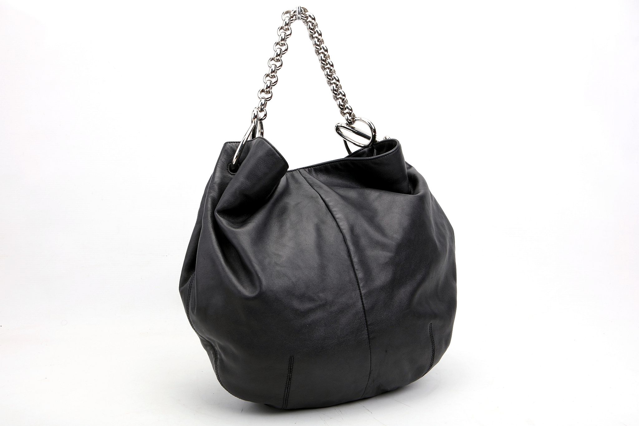 LOEWE HOBO HANDBAG, soft black leather with chunky silver tone strap, 42cm wide, 32cm high, with - Image 2 of 10