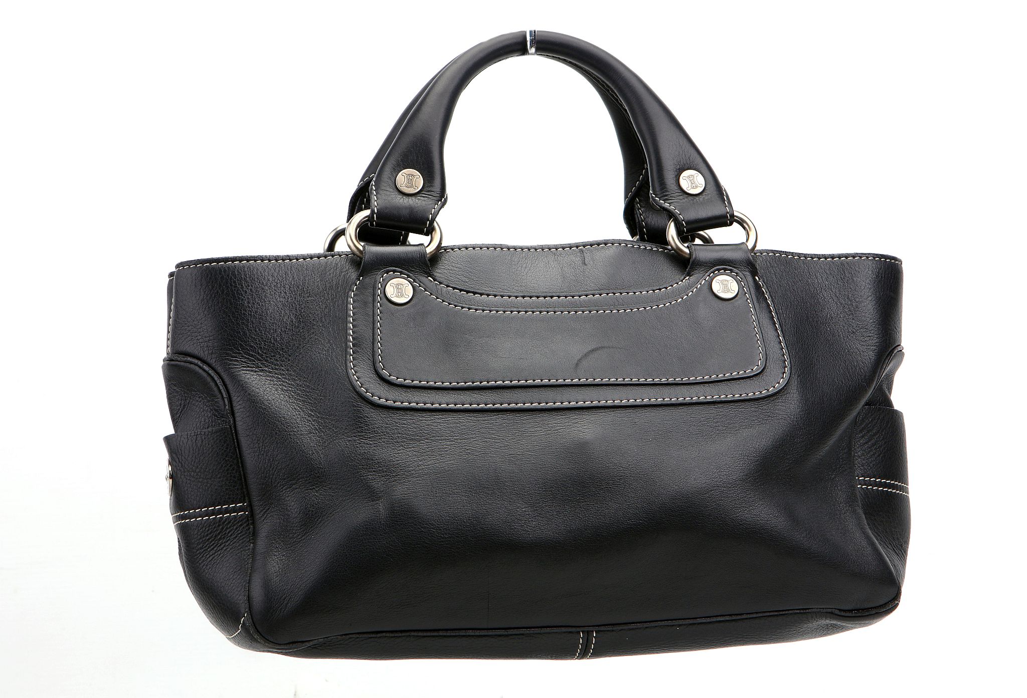 CELINE BOOGIE BAG, black leather with white stitching, 35cm wide, 30cm high, with dust bag