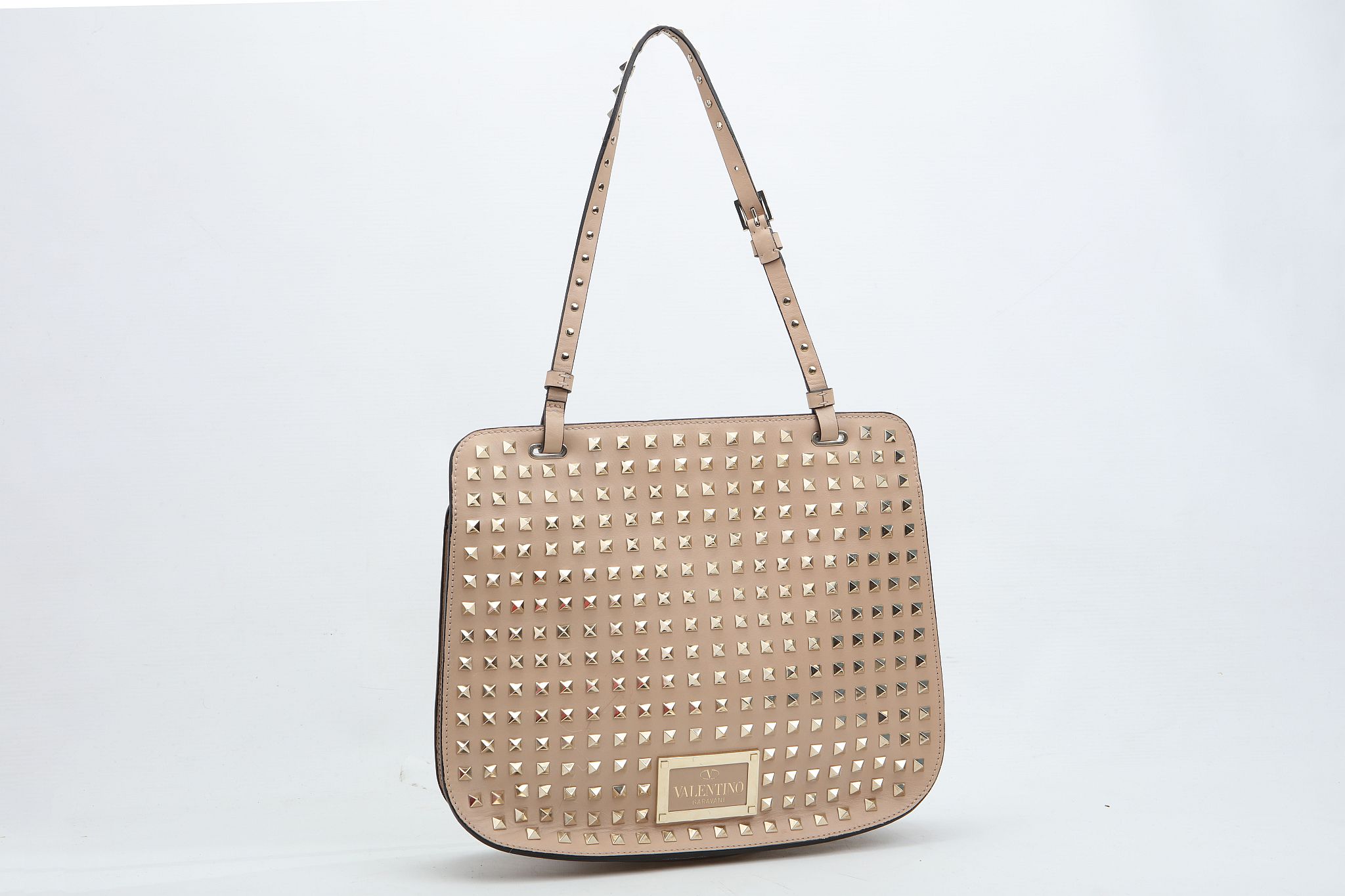 VALENTINO ROCKSTUD SHOULDER BAG, nude leather with all over chrome stud decoration, 32cm wide, - Image 4 of 12