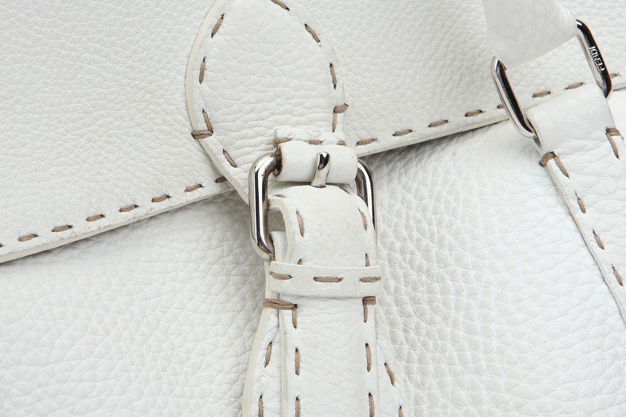 FENDI SELLERIA SHOULDER BAG, white stitched leather with silver tone hardware, 35cm wide, 30cm high, - Image 4 of 12
