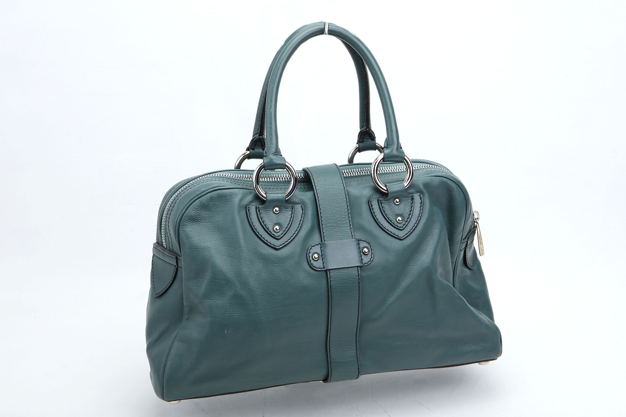 MARC JACOBS VENETIA HANDBAG, teal leather with silver hardware, 38cm wide, 23cm high, with dust bag - Image 4 of 12