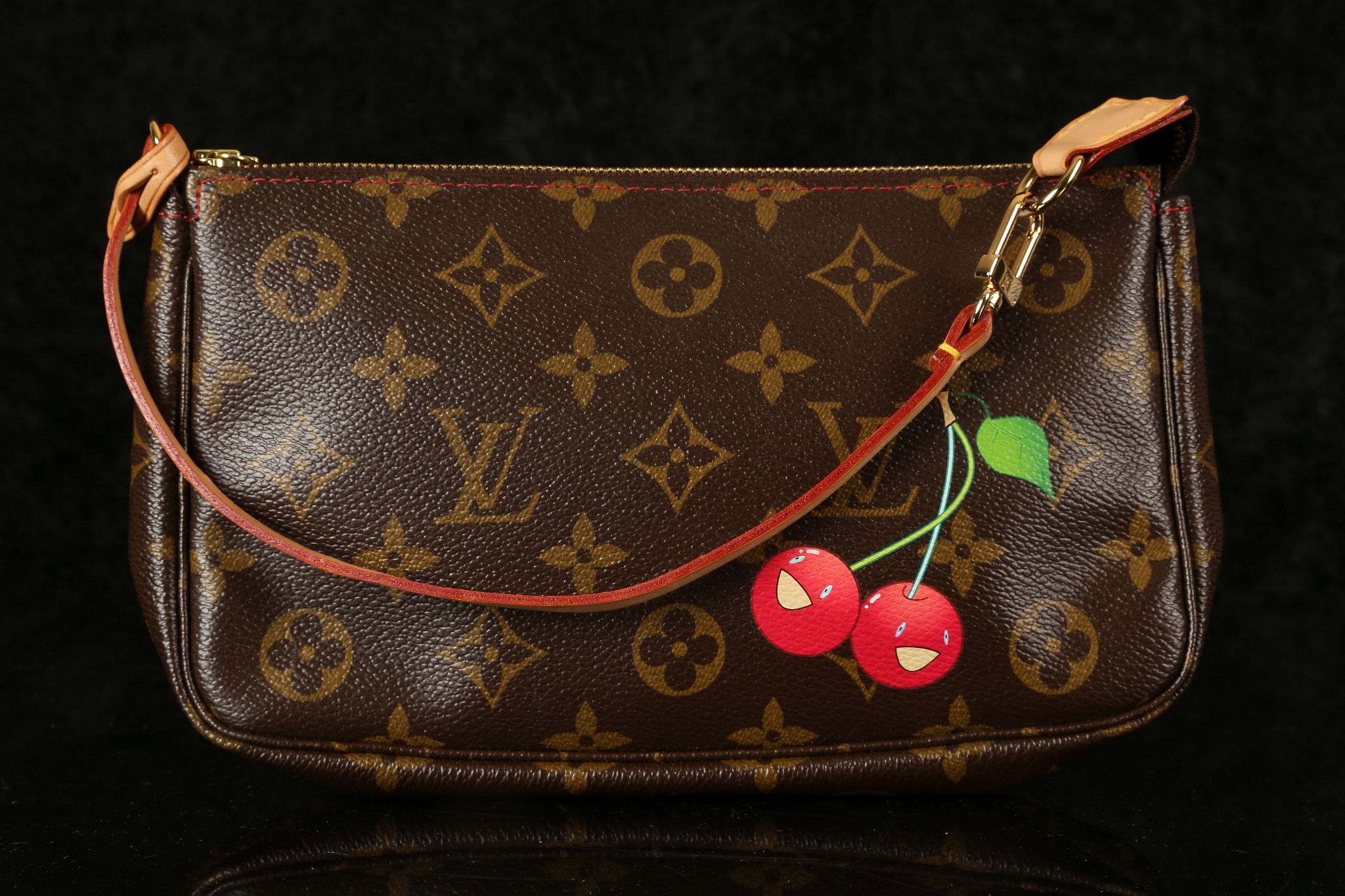 LOUIS VUITTON CERISES POCHETTE, date code for 2005, monogram canvas with leather trim and printed